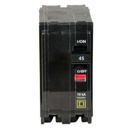 Schneider Electric Miniature Circuit Breaker, QO Series, 45A, 2 Pole, 120/240V AC, 10kA at 120/240V AC QO245CP